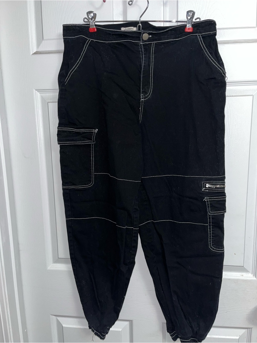 Women’s Black Cargo Pants with White Stitching